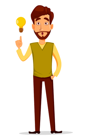 Business man with beard, cartoon character. Young handsome businessman in smart casual clothes with a good idea. Vector character illustration in cartoon style.のイラスト素材