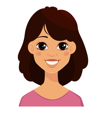 Face expression of a cute woman, laughing. Female emotion. Attractive cartoon character. Vector illustration, isolated on white background.のイラスト素材