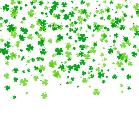 Saint Patrick day background with green leaves of trefoil clover falling from the sky. Luck and success concept. Vector illustrationのイラスト素材