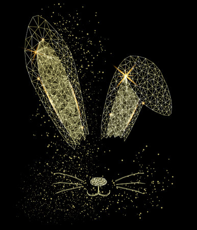 Easter bunny ears silhouette. Polygonal yellow rabbit ears. Vector illustrationのイラスト素材