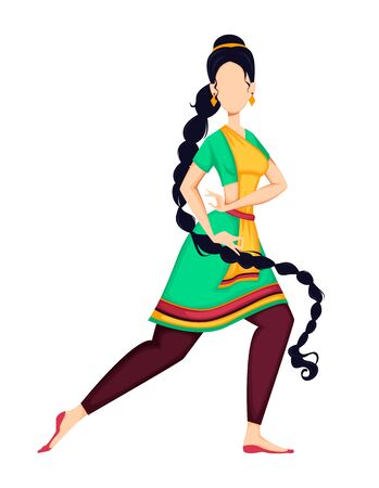 Happy Onam festival in Kerala. Beautiful Indian woman dancing in traditional costume. Vector illustration isolated on white backgroundのイラスト素材