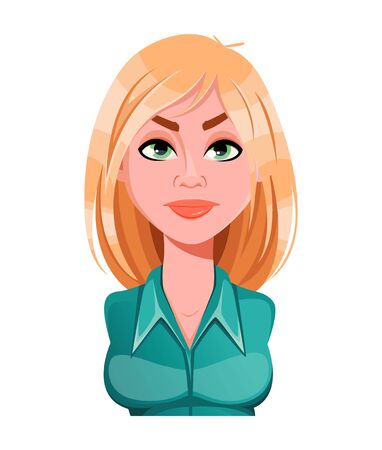 Face expression of beautiful woman, angry. Female emotion. Cute lady cartoon character. Vector illustration isolated on white background.のイラスト素材