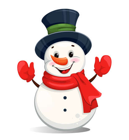 Cute cheerful Christmas snowman. Funny snowman cartoon character. Merry Christmas and Happy New Year. Vector illustrationのイラスト素材