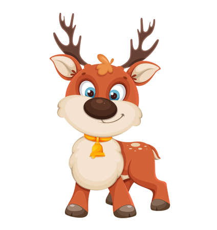 Cute Christmas deer. Funny reindeer cartoon character. Merry Christmas. Vector illustration on white backgroundのイラスト素材