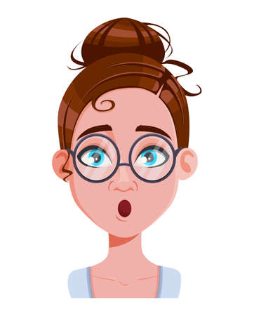 Stock vector. Face expression of beautiful woman, surprised. Female emotion. Cute cartoon character in flat style. Vector illustrationのイラスト素材