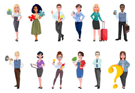 Successful business people, office workers, managers. Male and female cartoon characters. Stock vector illustrationのイラスト素材