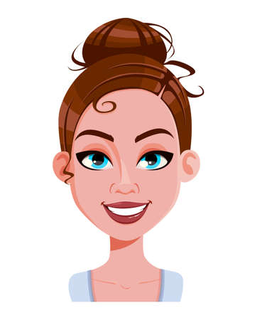 Stock vector. Face expression of beautiful woman, cheerful. Female emotion. Cute cartoon character in flat style. Vector illustrationのイラスト素材