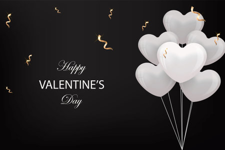 Valentines day greeting card with white balloons in a shape of a heart. Valentine's day poster. Stock vector illustrationのイラスト素材