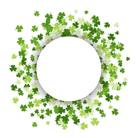 Happy Saint Patrick's day pattern. Circle made of trefoil clover with blank space in center. Stock vector illustration on white backgroundのイラスト素材