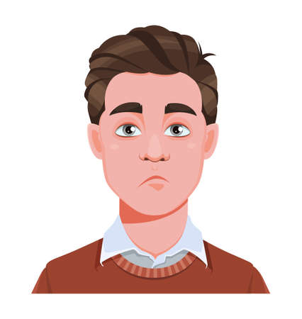Face expression of handsome business man, tired. Male emotion. Avatar. Cartoon character. Stock vector illustration isolated on white background.のイラスト素材