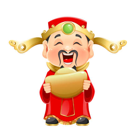 Chinese New Year greeting card with God of Wealth. Stock vector illustration on white backgroundのイラスト素材