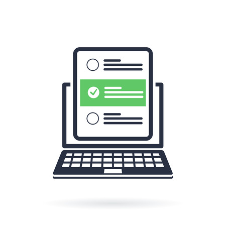 Laptop and checkboxes with check mark. Checklist, white tick on laptop screen. Choice, survey concepts.のイラスト素材