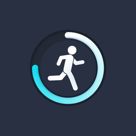 Fitness tracking app on mobile phone screen vector illustration flat cartoon style, smartphone with run tracker, running or walk steps counter sport tech on cellphoneのイラスト素材