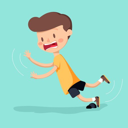 Boy was stumbling on rock while walking. Vector illustrationのイラスト素材
