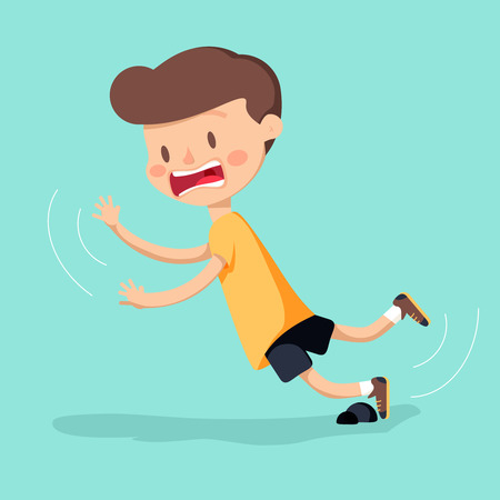 Boy was stumbling on rock while walking. Vector illustration