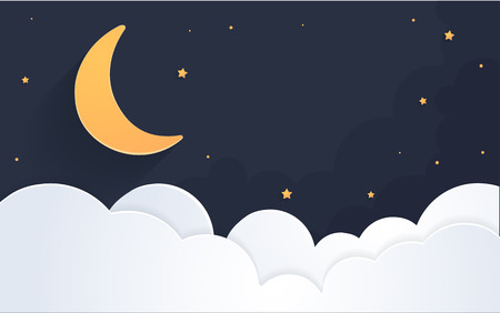 Moon and stars in midnight. Paper art style. Vector illustration EPS 10のイラスト素材