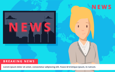 News Anchor on TV Breaking News background vector illustration.のイラスト素材