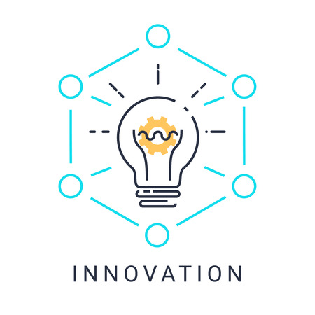 Innovation icon with light bulb and gear on white background with illustration design.vectorのイラスト素材