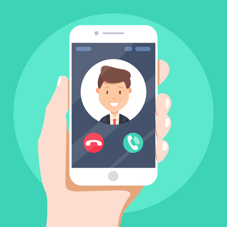 Incoming call on smartphone screen. Flat design vector illustration. Calling service.のイラスト素材