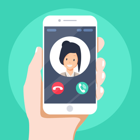 Incoming call on smartphone screen. Flat design vector illustration. Calling service.のイラスト素材