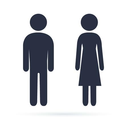 Man and Woman icons. Male and female bathroom signs, simple and modern rounded human figures. Icon for web and mobile, modern minimalistic flat design. Vector dark grey icon isolated on background.の写真素材