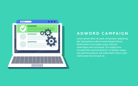 Flat vector concept for Adword campaign, Search marketing, PPC advertising banner with icons and textsのイラスト素材