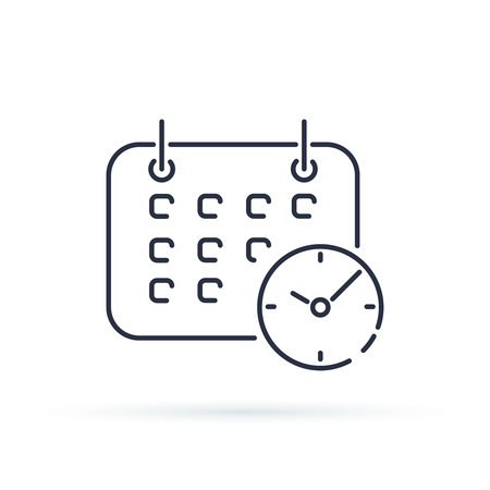 Business Calendar with clock icon. Shedule trendy line style symbol isolated on background. Agenda time and date icon vector minimalistic illustrationのイラスト素材