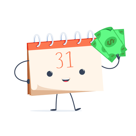 Cute cartoon Calendar with money. The end of the month Salary and Wage. Time to pay concept.のイラスト素材