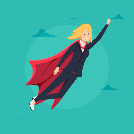 Super Business Woman with Red Cape Character Vector. Leadership Concept. Creative Modern Business Super Womanのイラスト素材