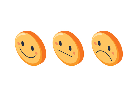 Smile faces rating feedback isometric set, isolated vector illustration. Different expression smiley.のイラスト素材