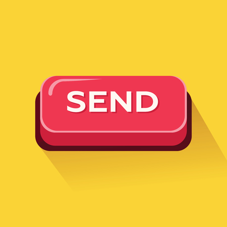 Send button. Vector Illustration. Business web site button with Send sign. Webdesign icon. Internet service banner for advertising modern vector illustration. Red marketing symbol with long shadowのイラスト素材