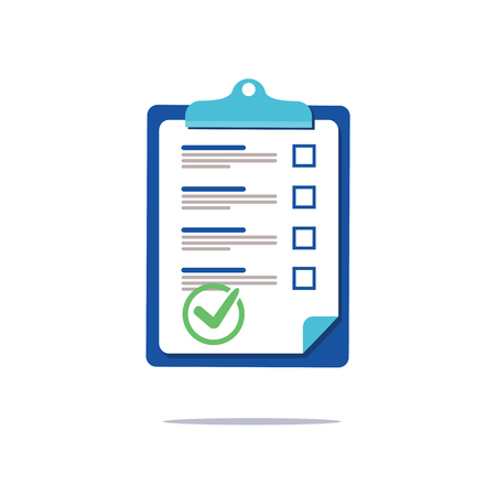 Prenuptial agreement document, check list clipboard sociology concept, questionnaire form, vector flat icon. Business signs agreement contract with another partner. Partnership and legal lawyer.のイラスト素材