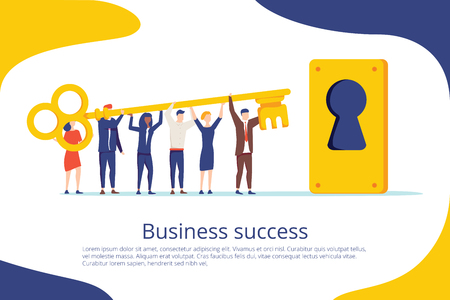 Business Success Key Landing Page Template. Cooperation and Teamwork is Secret for Motivation Work Strategy for Websiteのイラスト素材