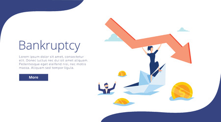 Bankruptcy vector illustration. Flat tiny person concept with broke company. Sinking business process in crisisのイラスト素材
