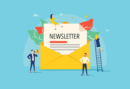 Email subscribe vector illustration concept, email marketing system, people use smartphone and subscribe and newsletterのイラスト素材
