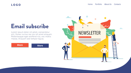 Email subscribe vector illustration concept, email marketing system, people use smartphone and subscribe, newsletter.のイラスト素材