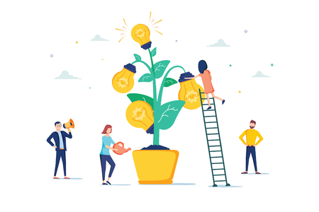 Mentoring vector illustration. Flat tiny motivation couch persons concept. Employee education development teacherのイラスト素材