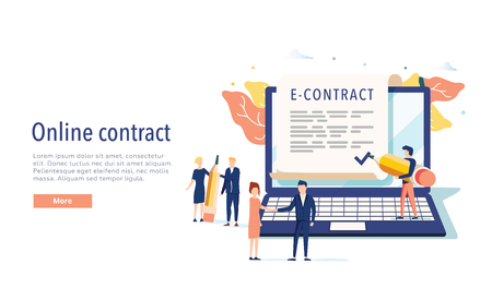 smart digital contract vector illustration concept, businessman signing online contract agreement with laptopのイラスト素材