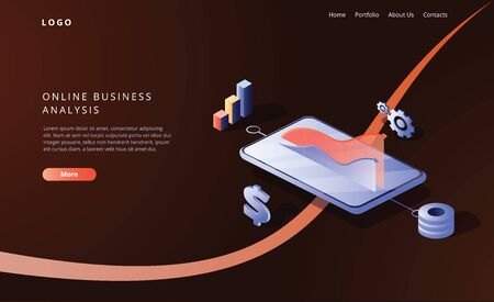 Online business analysis strategy isometric vector illustration. Data analytics for company marketing solutions or financial performance. Budget accounting or statistics concept. Payment systemのイラスト素材