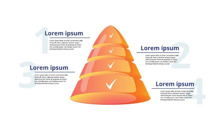 Pyramid 4 step process chart infographics with option circles. Funnel business workflow hierarchy elements.のイラスト素材