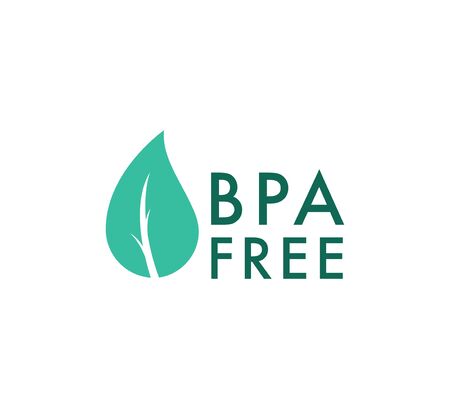 BPA free vector icon, Safe food package stamp. Healthy BPA free check mark leaf and drop seal. No toxic approved iconのイラスト素材