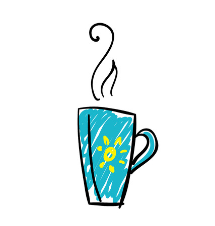 Doodle blue cup. Sketchy design Illustrationのイラスト素材