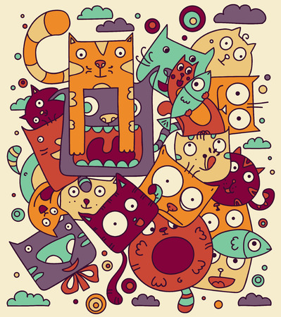 Cat doodle illustration, cute cartoon animalsのイラスト素材