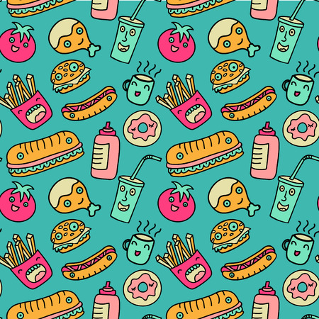 cartoon fast food seamless background. のイラスト素材
