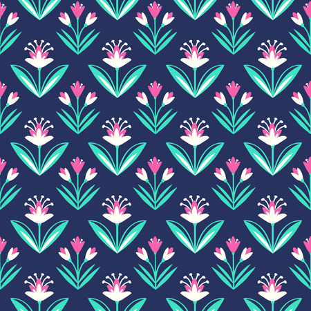 Seamless pattern with leaves and flowers, decorative floral textureのイラスト素材