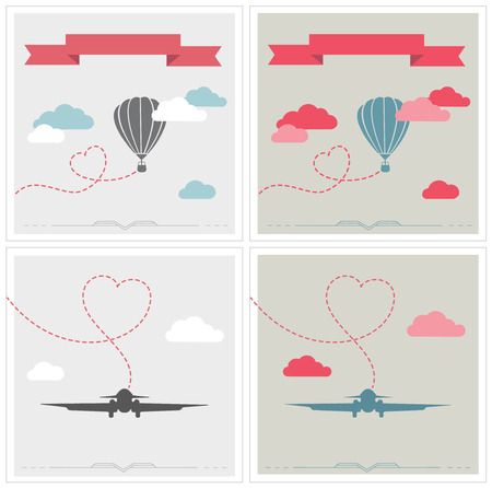 Vintage airships. airplane and aerostat with hearts. のイラスト素材