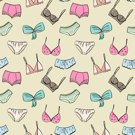 Bra and panties seamless pattern, underwear doodle backgroundのイラスト素材