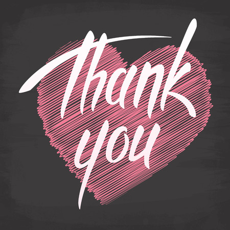 Thank you hand lettering on blackboard, greeting cardのイラスト素材