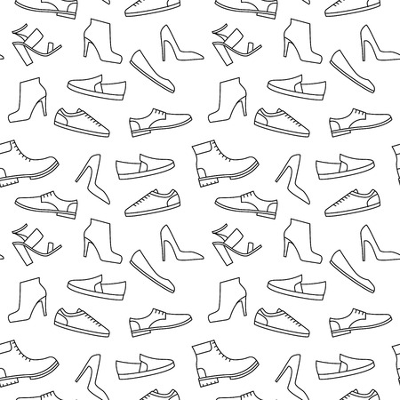 monochrome shoe pattern. Outline fashion icons seamless backgroundのイラスト素材