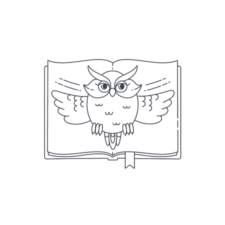 Wise owl opens the book. Vector linear illustration Graduation symbol.のイラスト素材